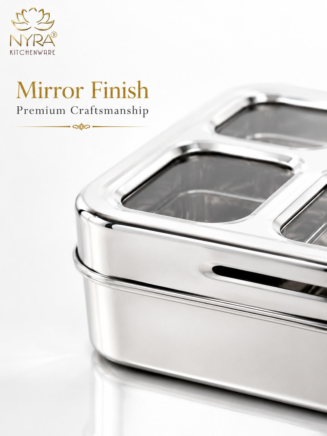 Stainless Steel 4-Compartment Dry Fruit Box with See-Through Lid