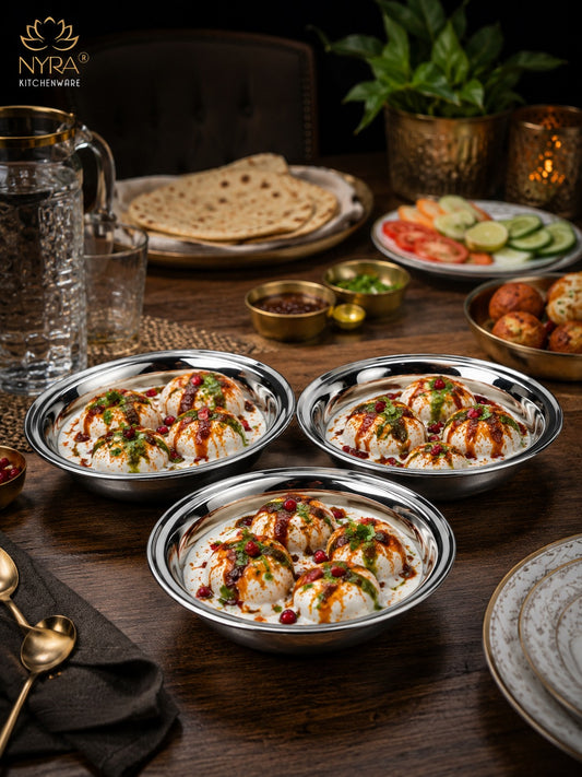 Deep Stainless Steel Multipurpose Bowls - Set of 6 for Serving & Dining