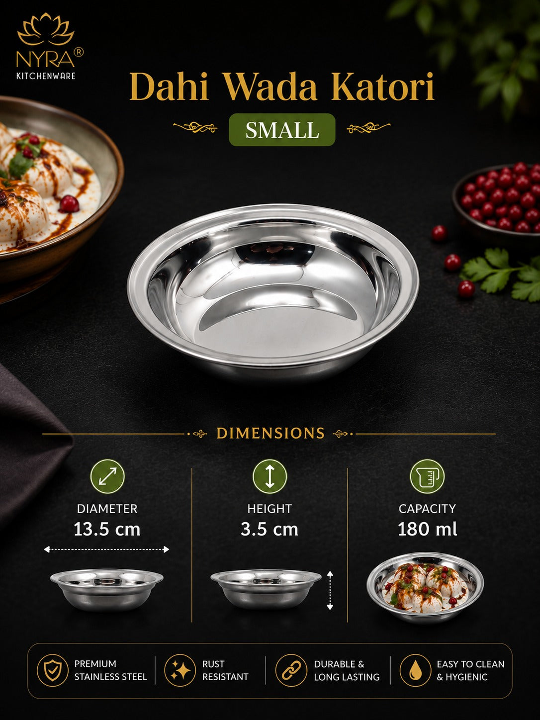 Deep Stainless Steel Multipurpose Bowls - Set of 6 for Serving & Dining