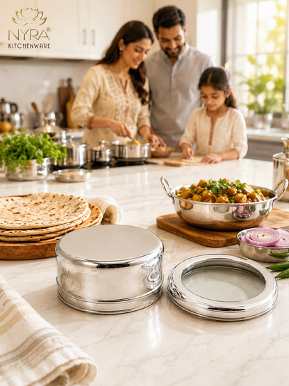 Stainless Steel Belly Box with Transparent Lid | Durable Multipurpose Food Storage