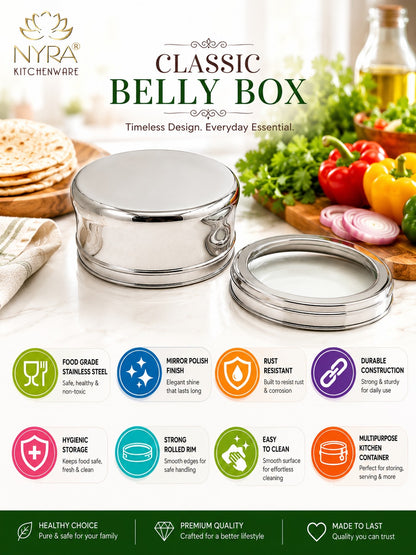 Stainless Steel Belly Box with Transparent Lid | Durable Multipurpose Food Storage