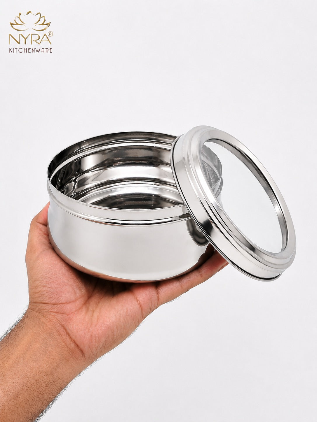 Stainless Steel Belly Box with Transparent Lid | Durable Multipurpose Food Storage