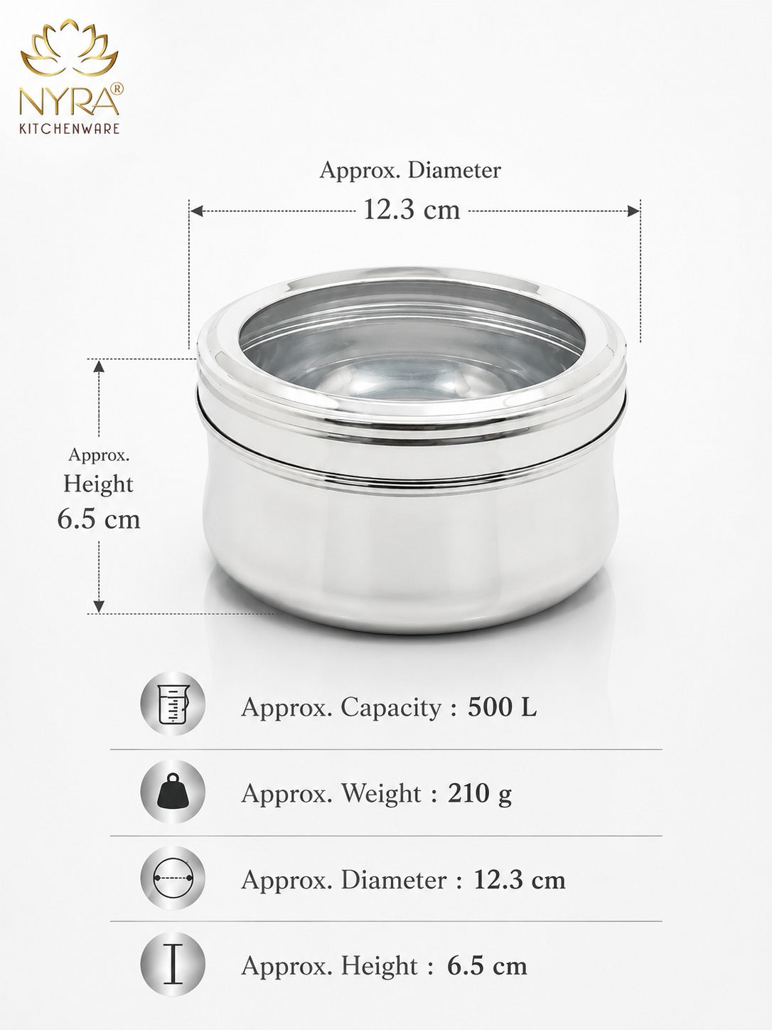 Stainless Steel Belly Box with Transparent Lid | Durable Multipurpose Food Storage
