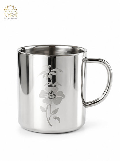 Stainless Steel Double-walled Mug/Cup Set - Floral Laser Printed