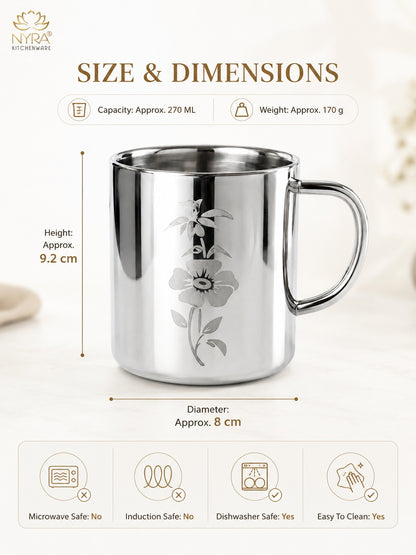 Stainless Steel Double-walled Mug/Cup Set - Floral Laser Printed