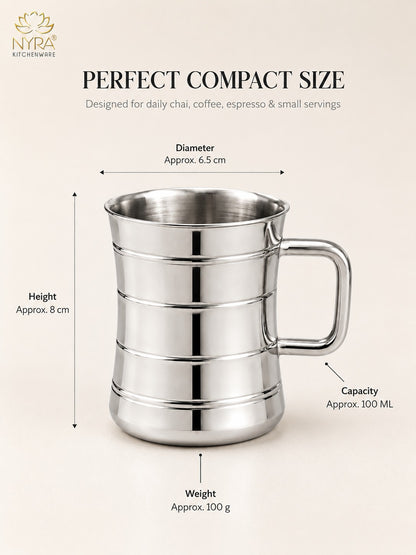 Stainless Steel Double-Walled Tea/Coffee Mug Set – Insulated 100 ml Glossy Finish Cups