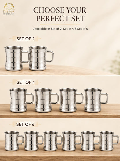 Stainless Steel Double-Walled Tea/Coffee Mug Set – Insulated 100 ml Glossy Finish Cups