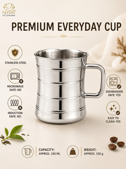 Stainless Steel Double-Walled Tea/Coffee Mug Set – Insulated 100 ml Glossy Finish Cups