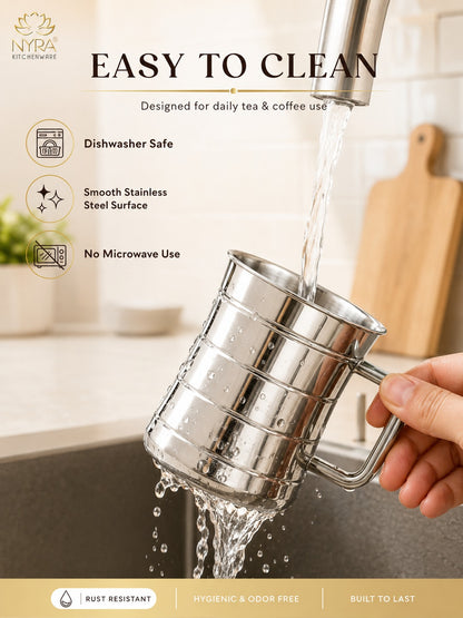 Stainless Steel Double-Walled Tea/Coffee Mug Set – Insulated 100 ml Glossy Finish Cups