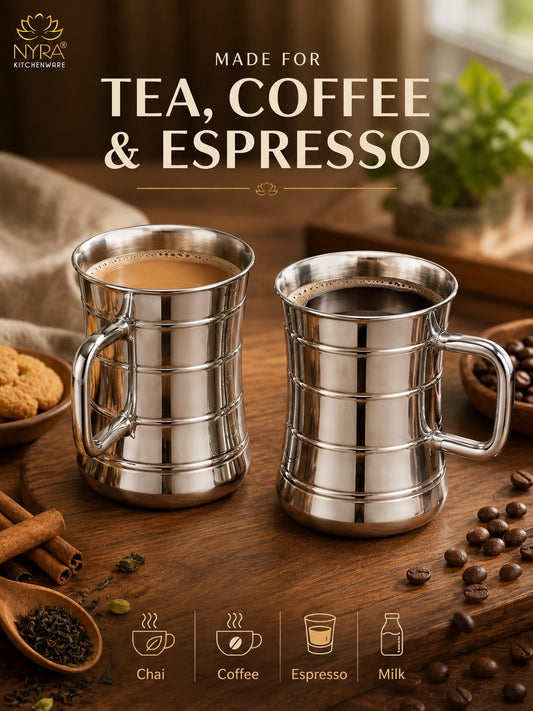 Stainless Steel Double-Walled Tea/Coffee Mug Set – Insulated 100 ml Glossy Finish Cups
