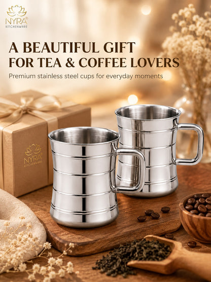 Stainless Steel Double-Walled Tea/Coffee Mug Set – Insulated 100 ml Glossy Finish Cups