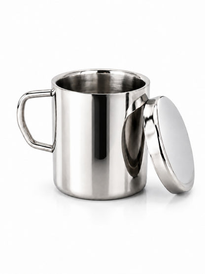 Stainless Steel Insulated Coffee Mug with Lid | 300ml Double Walled for Hot & Cold Drinks