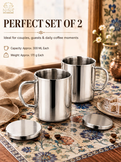 Stainless Steel Insulated Coffee Mug with Lid | 300ml Double Walled for Hot & Cold Drinks