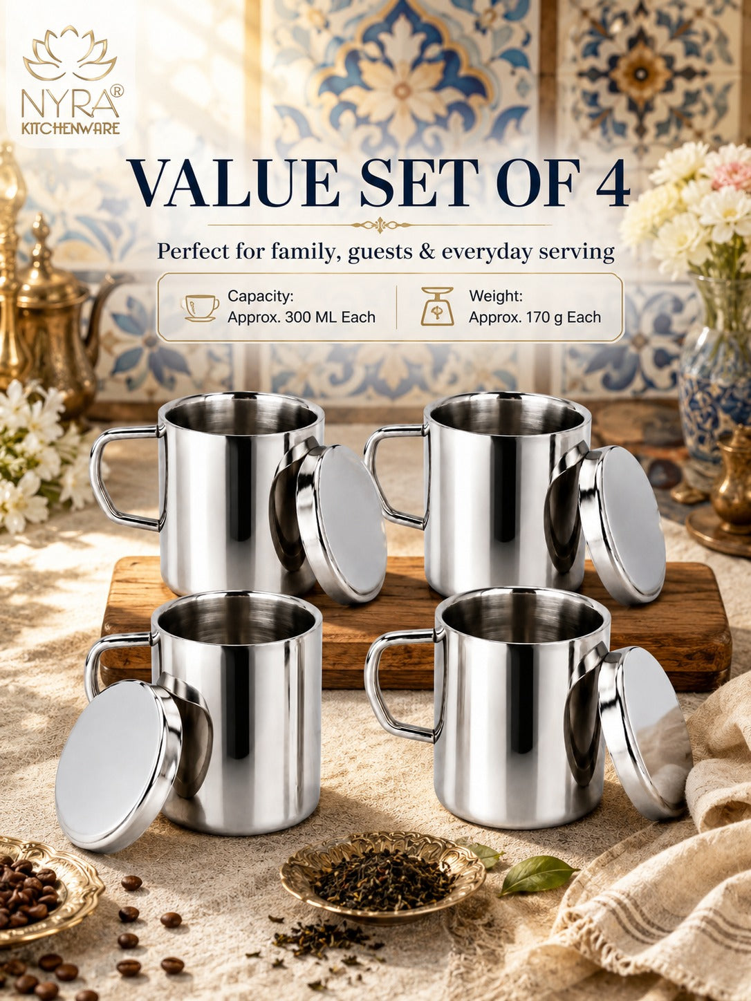 Stainless Steel Insulated Coffee Mug with Lid | 300ml Double Walled for Hot & Cold Drinks