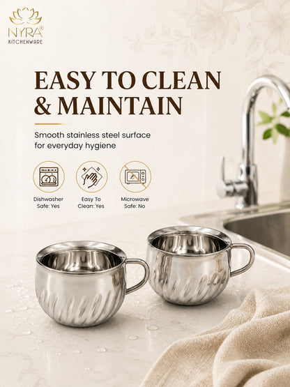 Stainless Steel Floral Design Tea Cup | Elegant Mirror Finish Cup Set