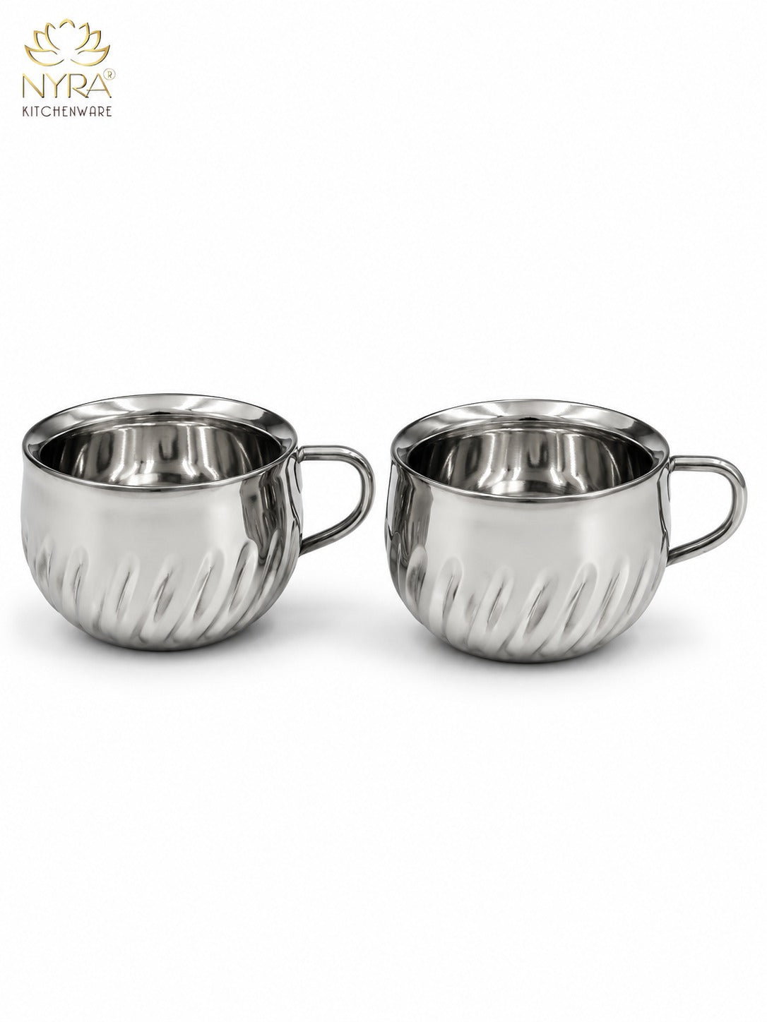 Stainless Steel Floral Design Tea Cup | Elegant Mirror Finish Cup Set
