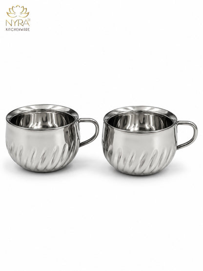Stainless Steel Floral Design Tea Cup | Elegant Mirror Finish Cup Set