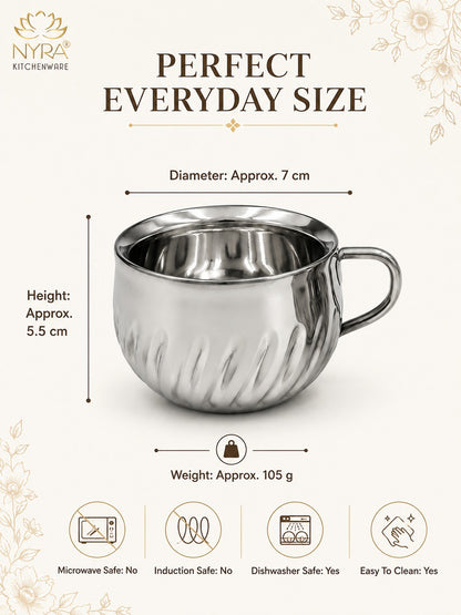 Stainless Steel Floral Design Tea Cup | Elegant Mirror Finish Cup Set