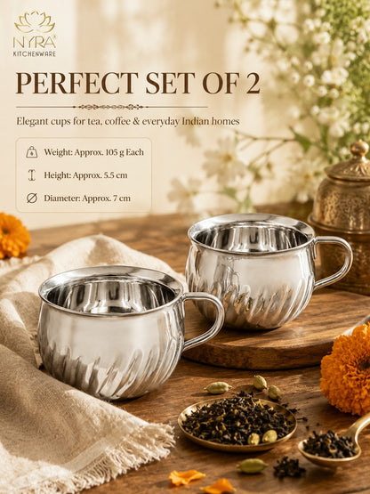 Stainless Steel Floral Design Tea Cup | Elegant Mirror Finish Cup Set