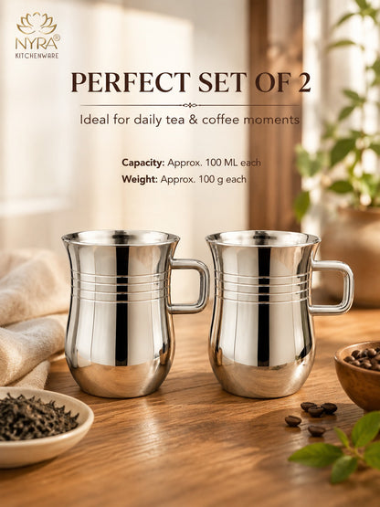 Stainless Steel Tea & Coffee Mugs | 100ml Glossy Finish/Ring Design Cup Set