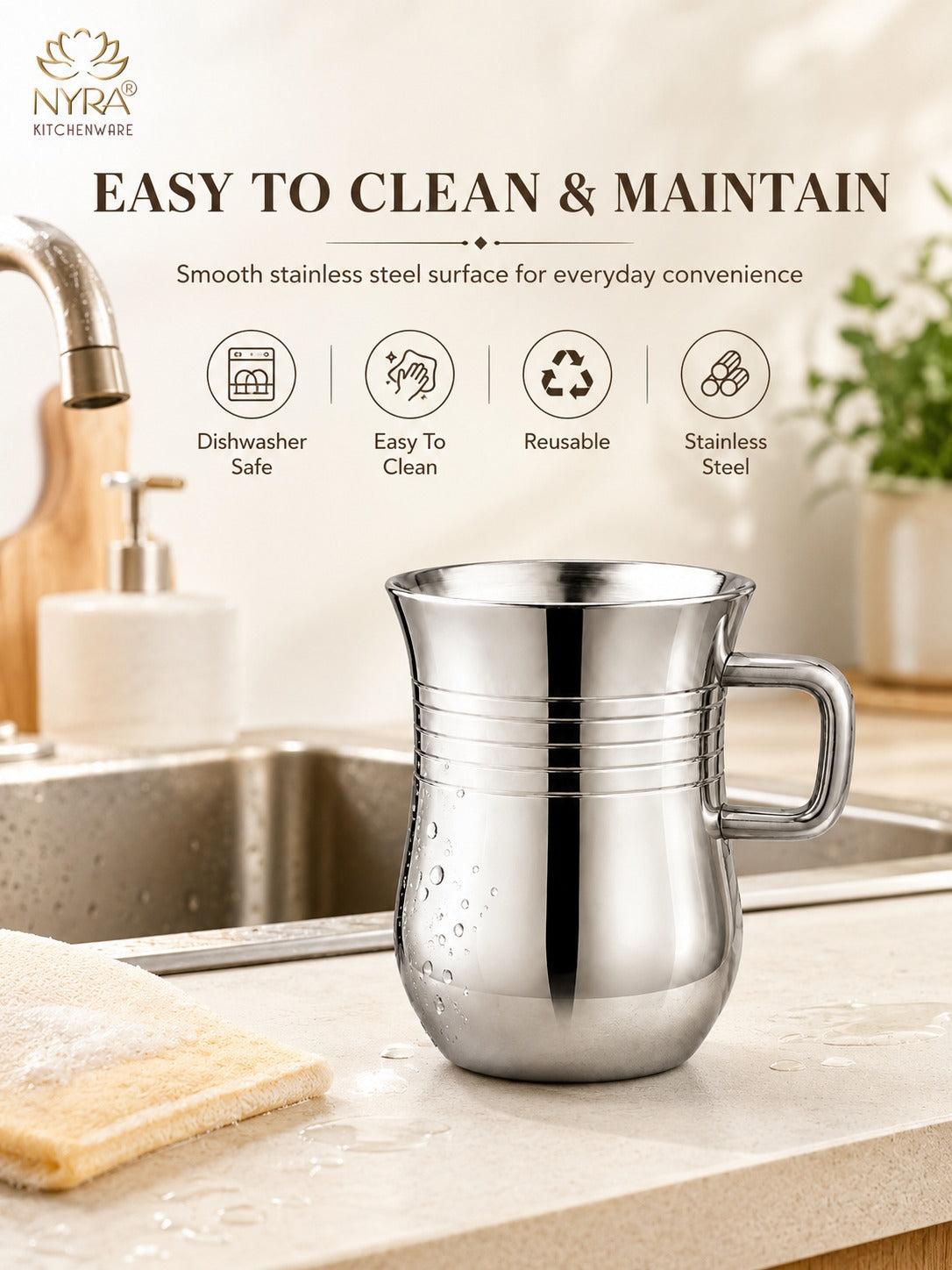 Stainless Steel Tea & Coffee Mugs | 100ml Glossy Finish/Ring Design Cup Set