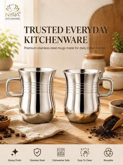 Stainless Steel Tea & Coffee Mugs | 100ml Glossy Finish/Ring Design Cup Set
