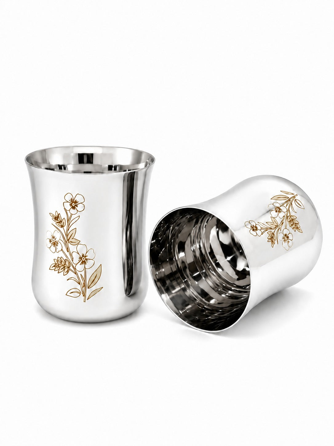 Stainless Steel Glass/Tumbler with Laser Floral Design – Set of 6 & 12