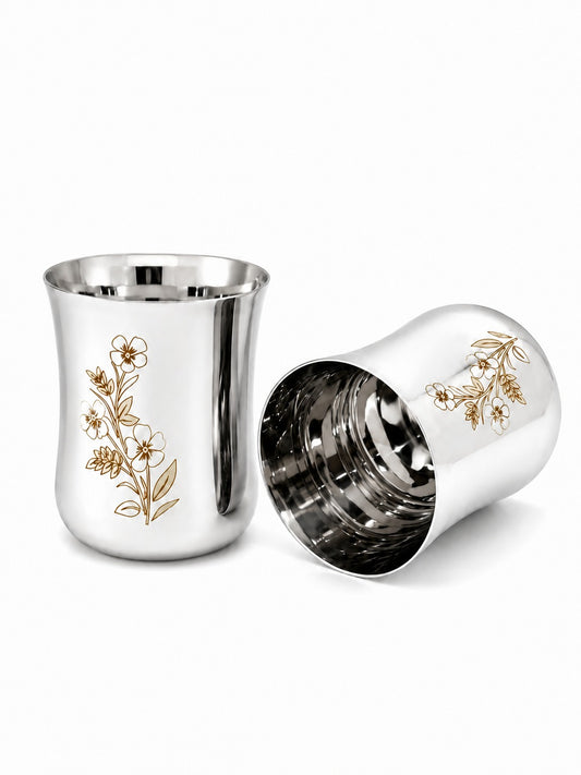 Stainless Steel Glass/Tumbler with Laser Floral Design – Set of 6 & 12