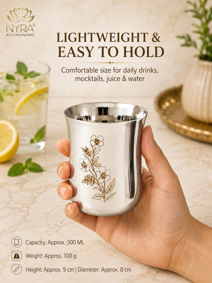 Stainless Steel Glass/Tumbler with Laser Floral Design – Set of 6 & 12