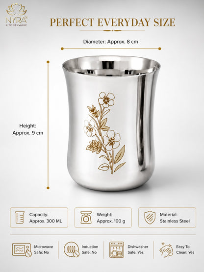Stainless Steel Glass/Tumbler with Laser Floral Design – Set of 6 & 12