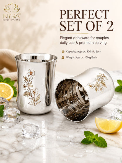 Stainless Steel Glass/Tumbler with Laser Floral Design – Set of 6 & 12
