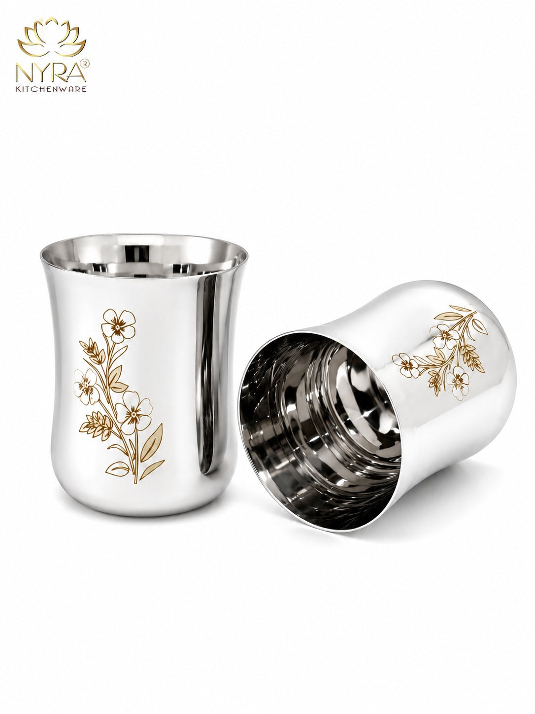 Stainless Steel Glass/Tumbler with Laser Floral Design – Set of 6 & 12