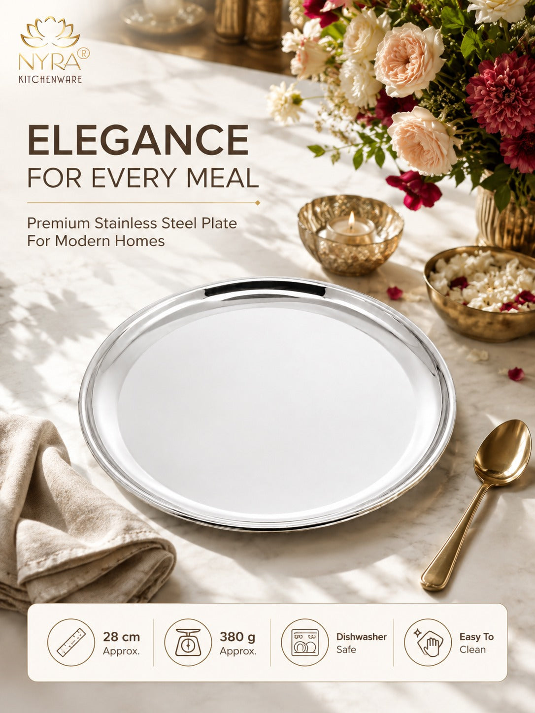 Stainless Steel Plates Set - Heavy Gauge Steel Lunch/Dinner Plates