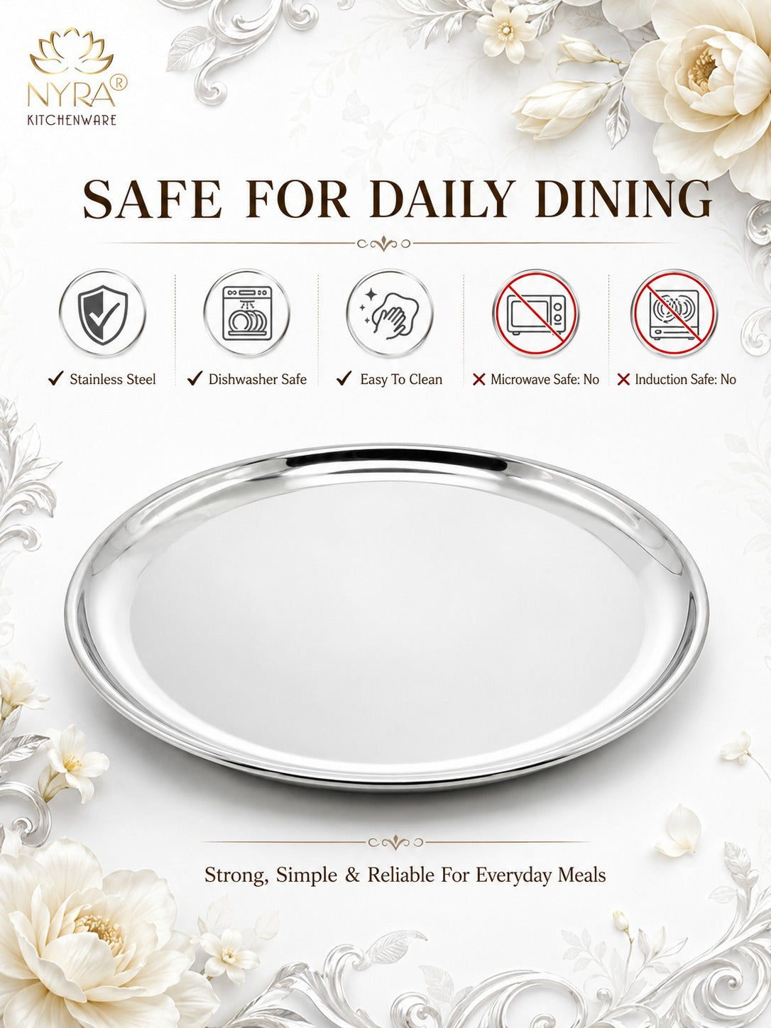 Stainless Steel Plates Set - Heavy Gauge Steel Lunch/Dinner Plates