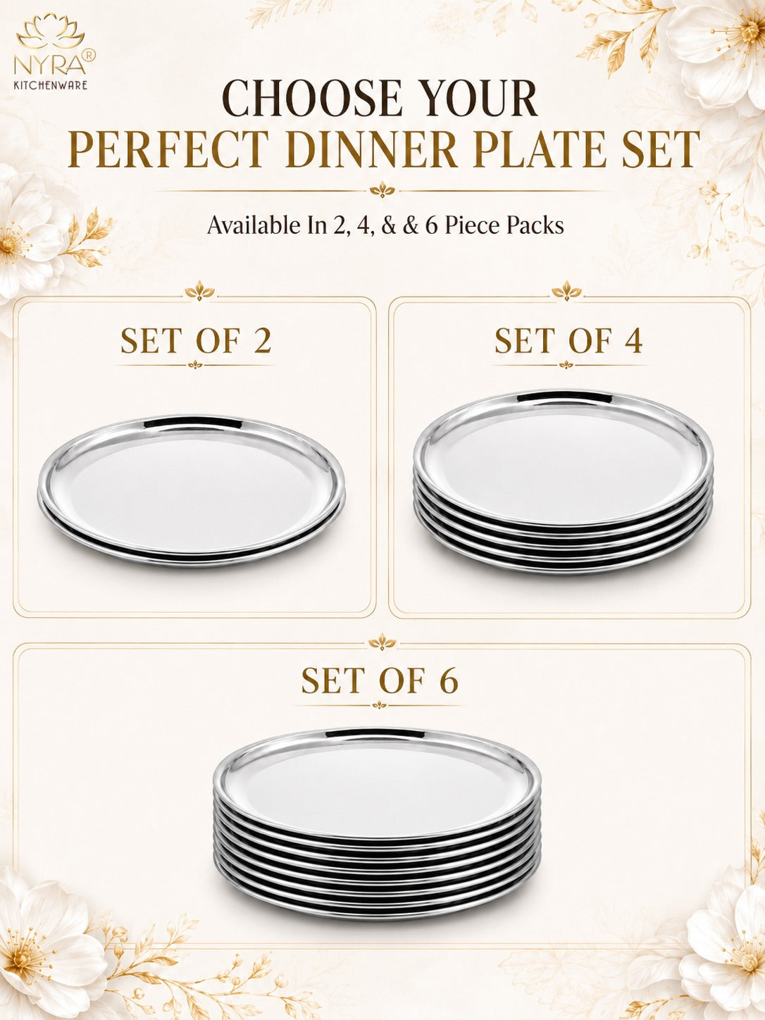 Stainless Steel Plates Heavy Gauge Steel Set of 12 Plates