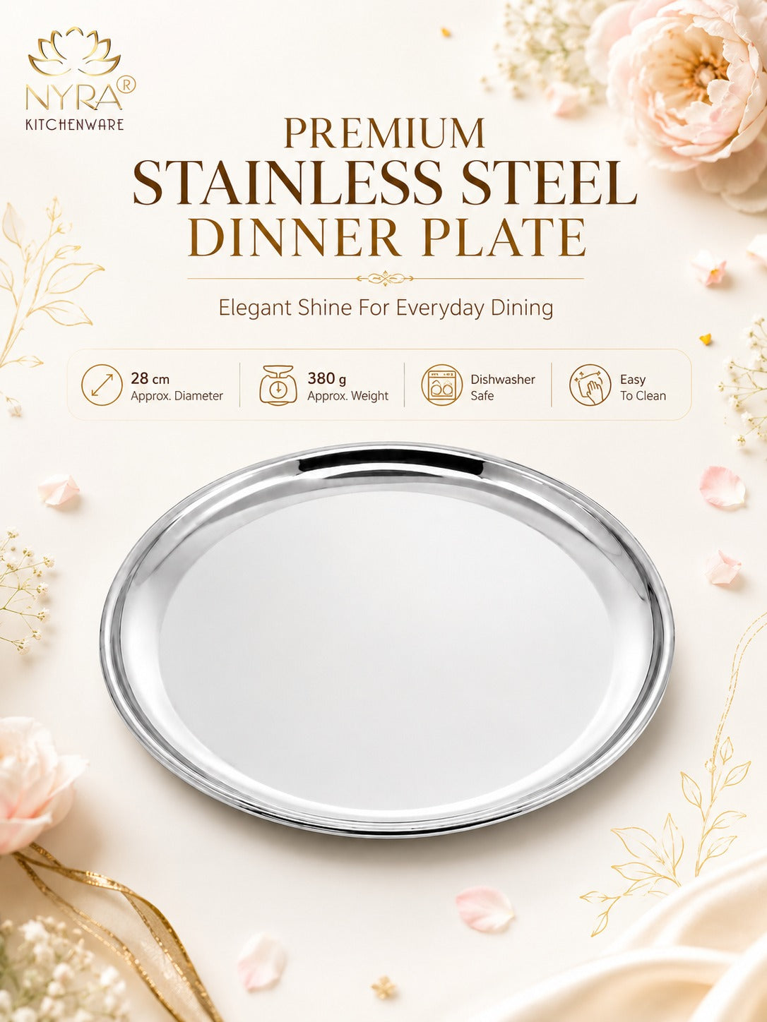 Stainless Steel Plates Heavy Gauge Steel Set of 12 Plates