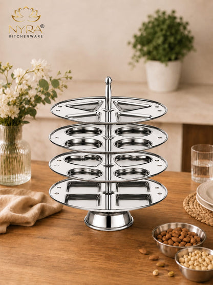 Stainless Steel  3 & 4 Plate Fancy Idly Stand with Unique Designs | Make 12 & 16 Idlies (4 Idli Per Plate )