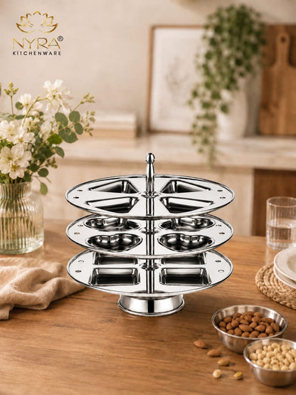 Stainless Steel  3 & 4 Plate Fancy Idly Stand with Unique Designs | Make 12 & 16 Idlies (4 Idli Per Plate )