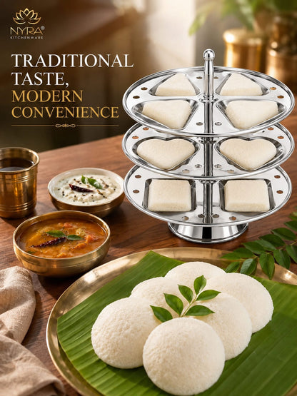 Stainless Steel  3 & 4 Plate Fancy Idly Stand with Unique Designs | Make 12 & 16 Idlies (4 Idli Per Plate )