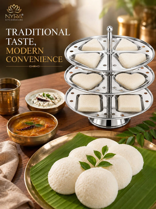 Stainless Steel  3 & 4 Plate Fancy Idly Stand with Unique Designs | Make 12 & 16 Idlies (4 Idli Per Plate )