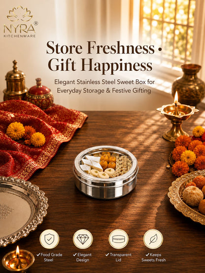 NYRA® Stainless Steel Sweet Box - for Gifting and Storing Sweets