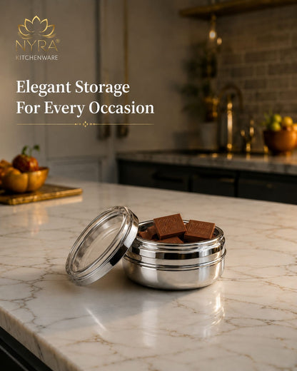 NYRA® Stainless Steel Sweet Box - for Gifting and Storing Sweets