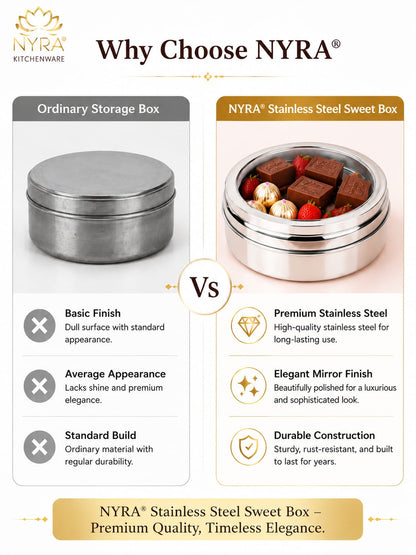 NYRA® Stainless Steel Sweet Box - for Gifting and Storing Sweets