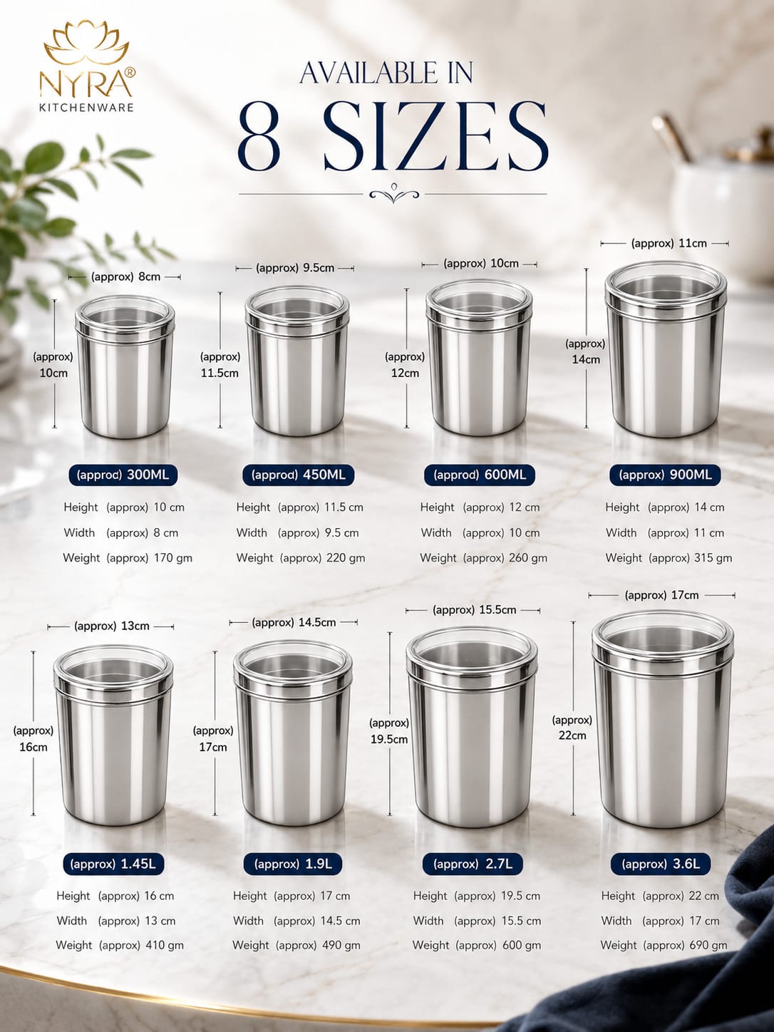 Stainless Steel Multipurpose Kitchen Storage Container/Canister with See-Through Lid