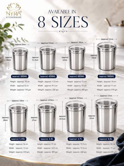Stainless Steel Multipurpose Kitchen Storage Container/Canister with See-Through Lid