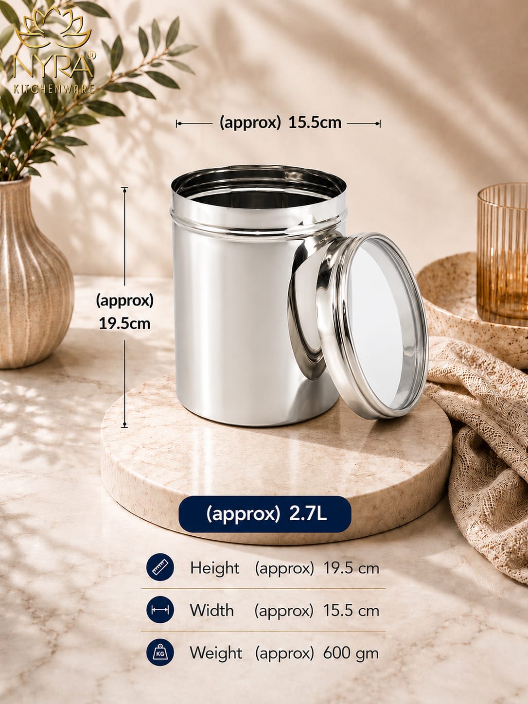 Stainless Steel Multipurpose Kitchen Storage Container/Canister with See-Through Lid