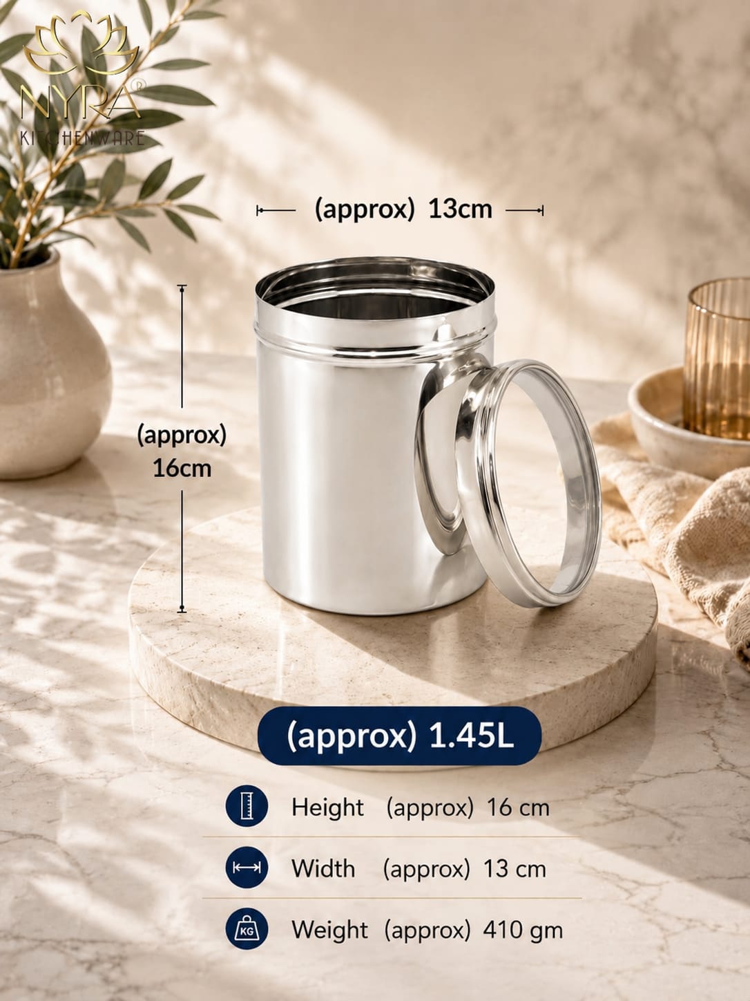 Stainless Steel Multipurpose Kitchen Storage Container/Canister with See-Through Lid
