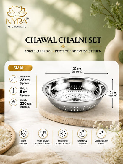 Stainless Steel Strainer & Colanders | Premium Colander/Chawal/Poha Chalni - 3 sizes