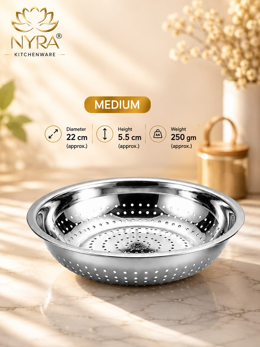 Stainless Steel Strainer & Colanders | Premium Colander/Chawal/Poha Chalni - 3 sizes