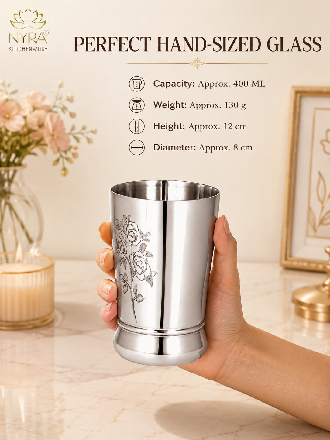 Stainless Steel Glass /Tumbler for Water 400 ML each